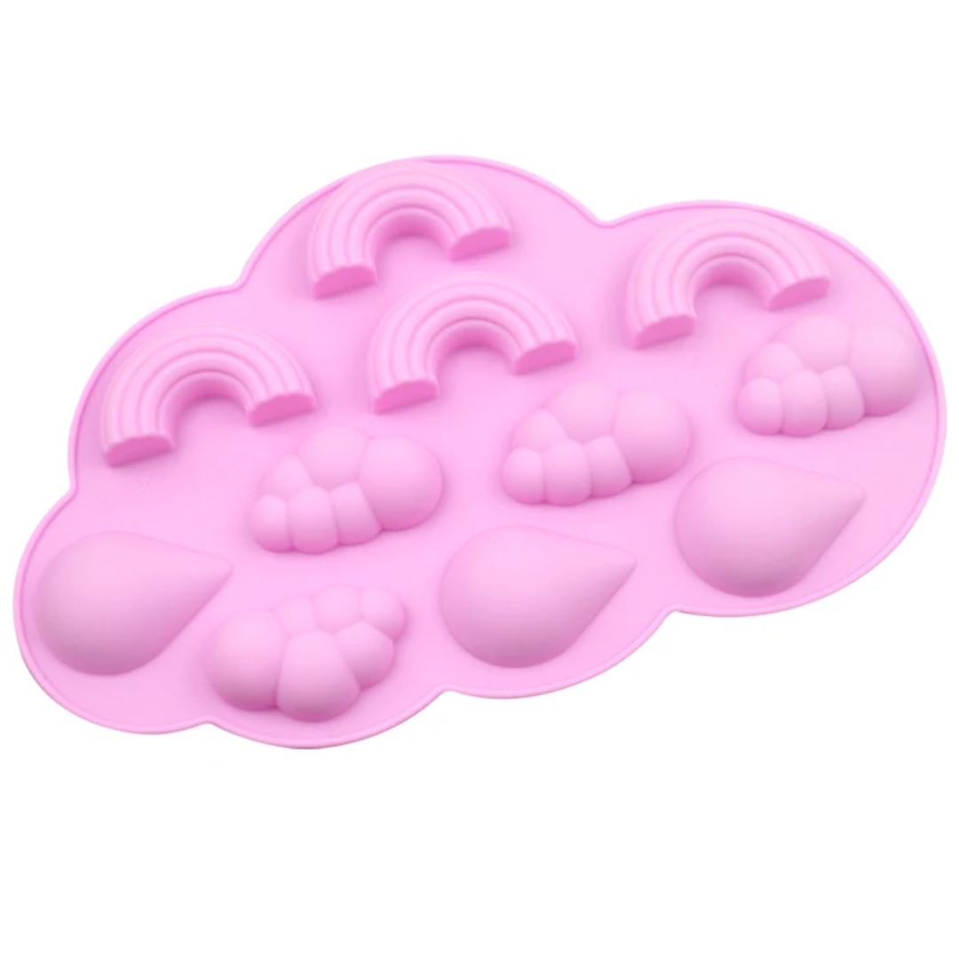 Rainbow, Cloud & Raindrop Silicone Chocolate Mold – 10 Cavity