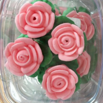 Edible Decorations Rose With Leaf 1in Pink 4-Count