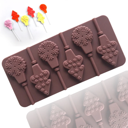 Christmas Tree & Snowflake Lollipop Mold 6 Cavity
