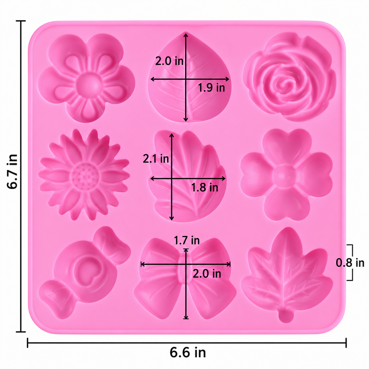 Assorted Flowers & Bow Silicone Baking Mold – 8 Cavity