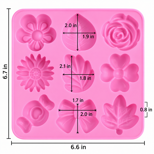 Assorted Flowers & Bow Silicone Baking Mold – 8 Cavity
