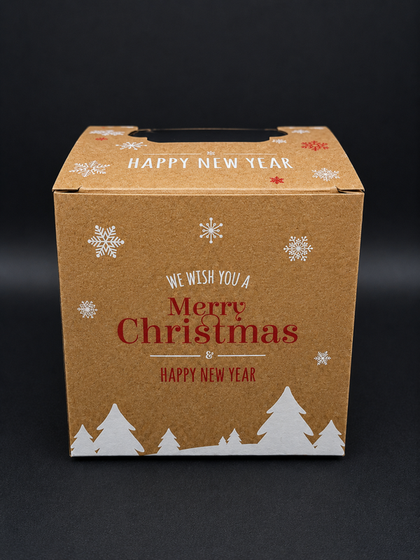 Merry Christmas Brown Cupcake Box With Insert 5 Count