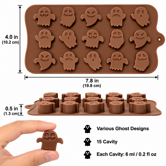 Halloween Mini Ghosts Silicone Chocolate Mold – 15 Cavity