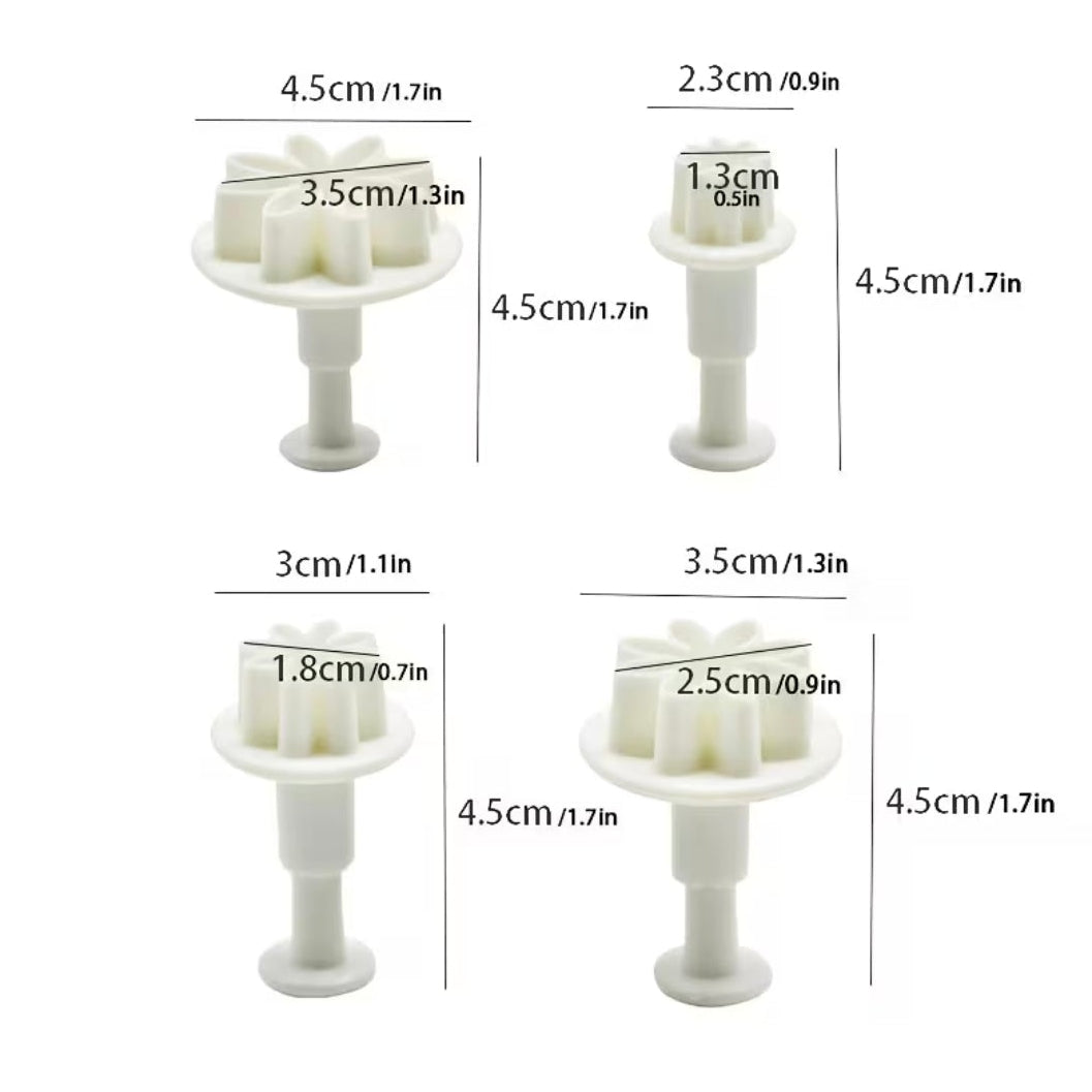 Flower Plunger Fondant Cutters - 4 Piece Set