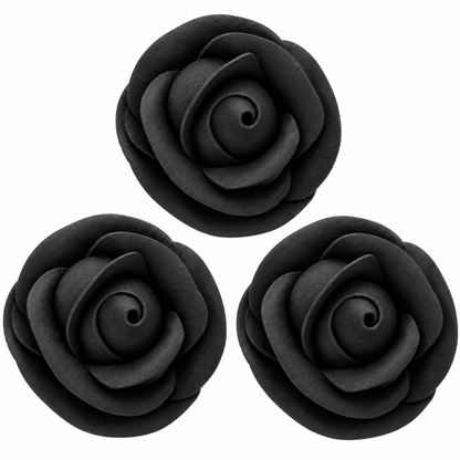 Black Rose Edible Cake Decoration – Black Sugar Rose 3 Count