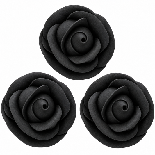 Black Rose Edible Cake Decoration – Black Sugar Rose 3 Count