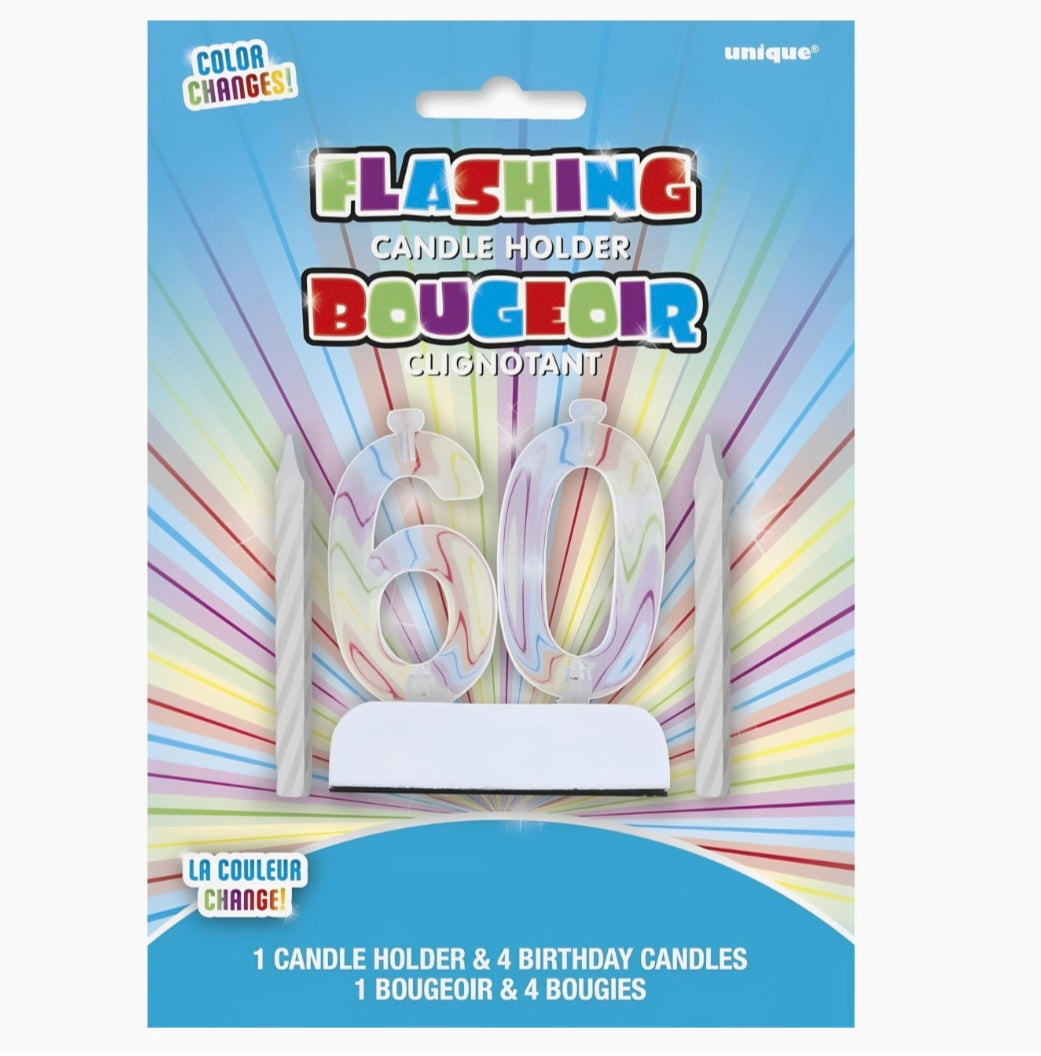 Flashing 60th Birthday Candle | Light-Up Milestone Birthday Cake Topper