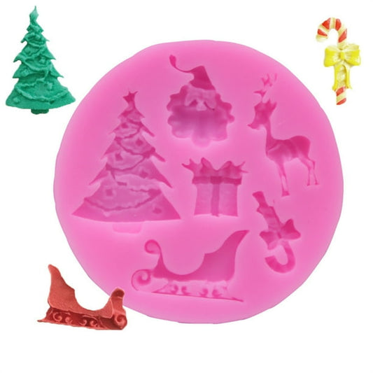 Christmas Silicone Mold Santa Tree Sleigh 6 Cavity