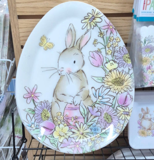 Easter Whimsy Egg Shaped Plastic Serving Tray