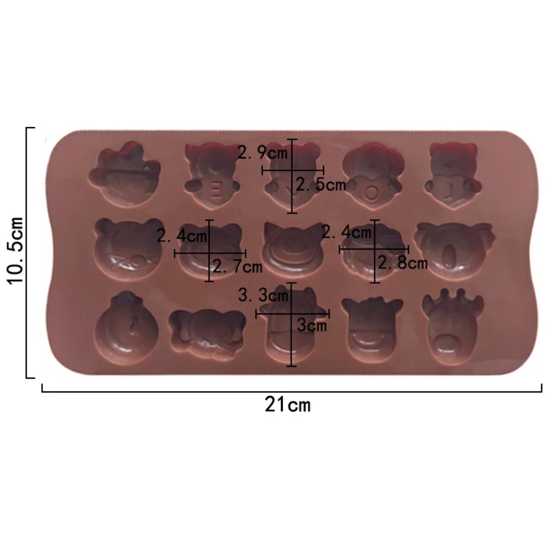 Kawaii Baby Animal Faces Silicone Chocolate Mold – 15 Cavity