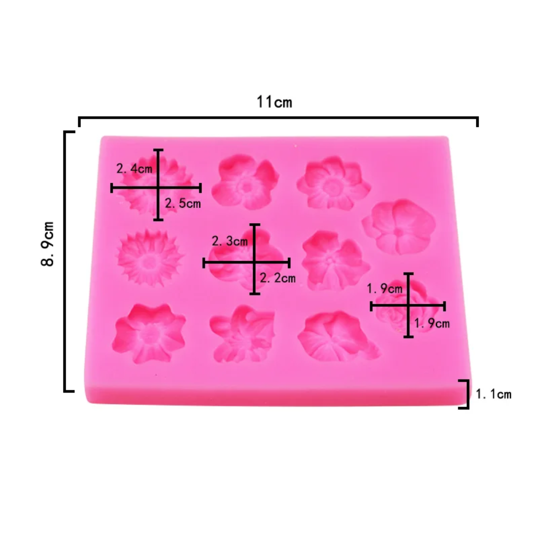 Assorted Mini Flowers Fondant & Gum Paste Silicone Mold – 12 Designs