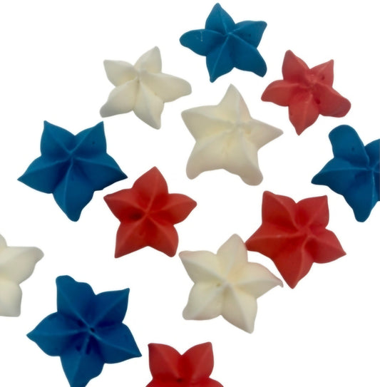 Red White Blue Star Cupcake Toppers – Edible Sugar Decorations, 12 Count