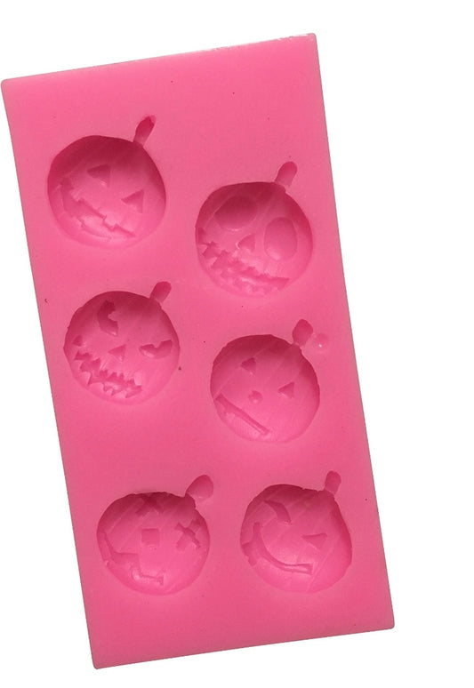 Halloween Jack-o-Lantern Fondant Mold - 6 Cavity Pumpkin Face Cake Decorating