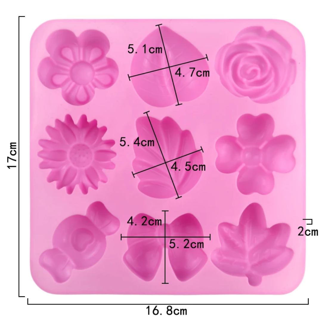 Assorted Flowers & Bow Silicone Baking Mold – 8 Cavity