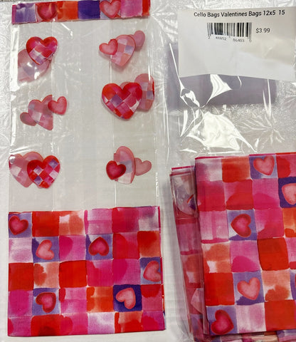 Cello Bags Valentines Bags 12x5  15 Count