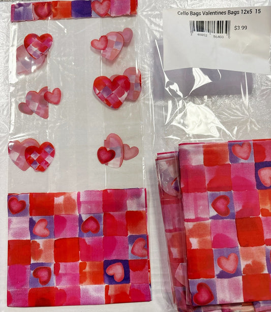 Cello Bags Valentines Bags 12x5  15 Count