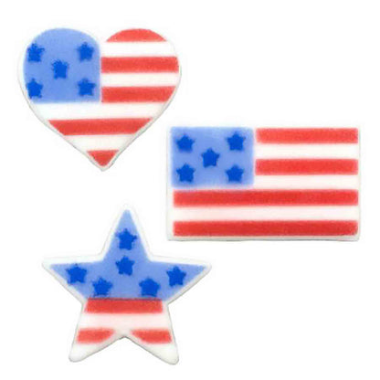 American Flag Shapes July 4 Cupcake Icing Toppers 1.5in 6-Count