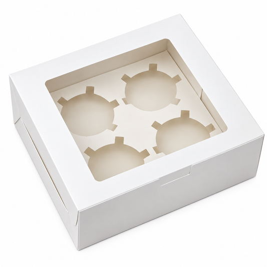 White Window Cupcake Box with Insert – 4 Cupcake