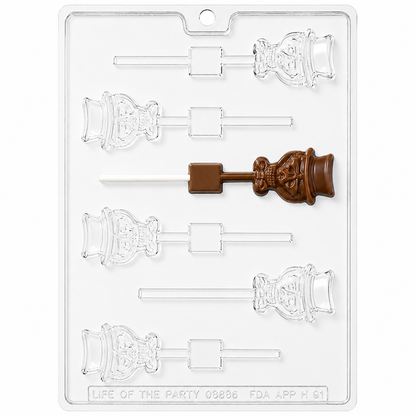 Halloween Skull in Top Hat Lollipop Chocolate Mold – Gentleman Skull Candy Pop Mold for Chocolate & Candy Melts