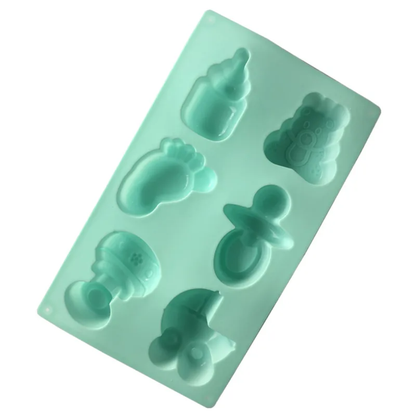 Baby Shower Silicone Chocolate Mold Foot Bear Rattle 6 Cavity