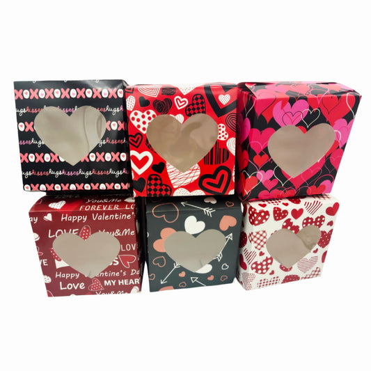 Valentine’s Day Heart Window Treat Boxes – Assorted Designs (6-Count)