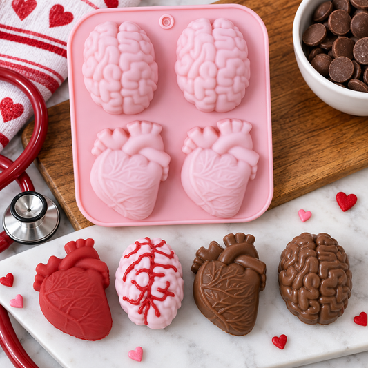 Anatomical Heart & Brain Silicone Mold – 4 Cavity