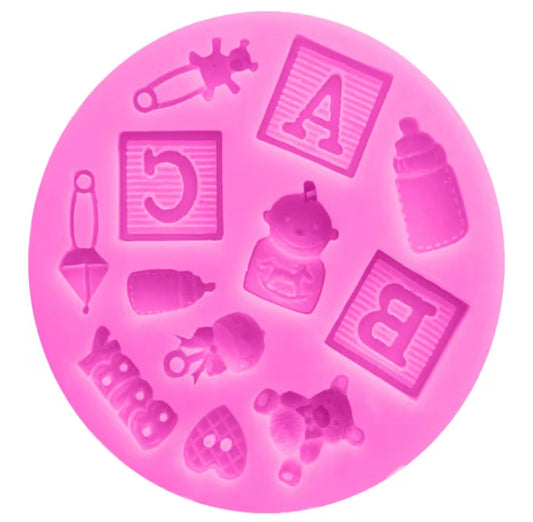 Baby Shower Fondant & Chocolate Mold – ABC Blocks, Bottles & Teddy Bear