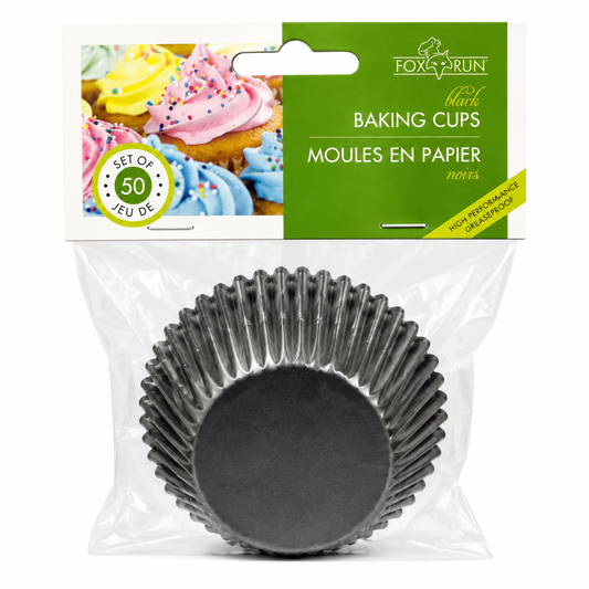 Fox Run Black Standard Cupcake Liners 50 Count | Grease-Resistant Baking Cups