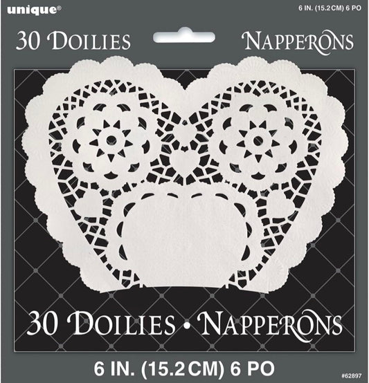White Heart Doilies 30ct