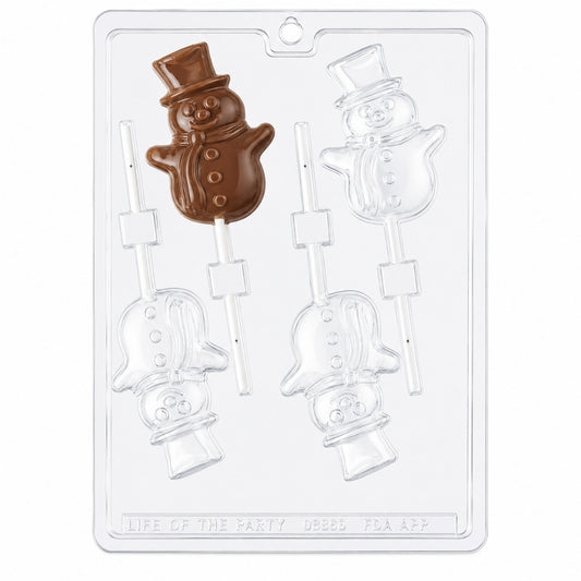 Snowman Lollipop Chocolate Mold 4 Cavity