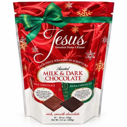 Jesus Sweetest Name I Know Christmas Milk & Dark Chocolate Stand-up Pouch, 10 Pieces
