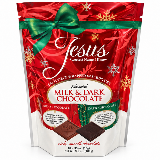 Jesus Sweetest Name I Know Christmas Milk & Dark Chocolate Stand-up Pouch, 10 Pieces