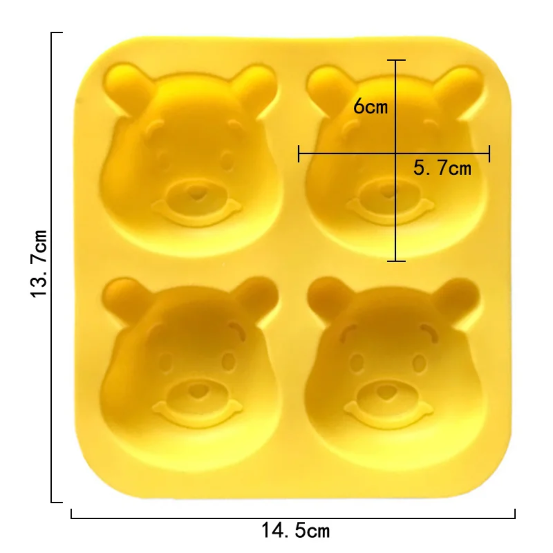 Yellow Bear Face Silicone Chocolate Mold – 4 Cavity