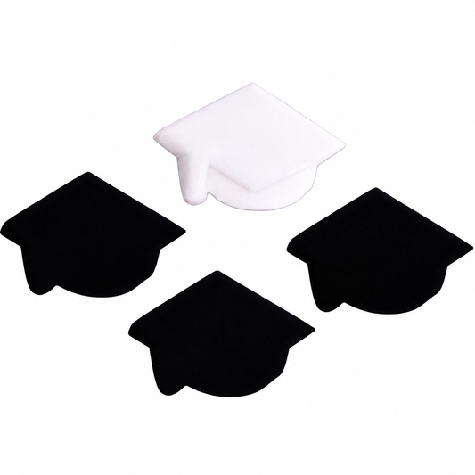 Graduation Cap Edible Decorations – Black & White Sugar Toppers 12 Count