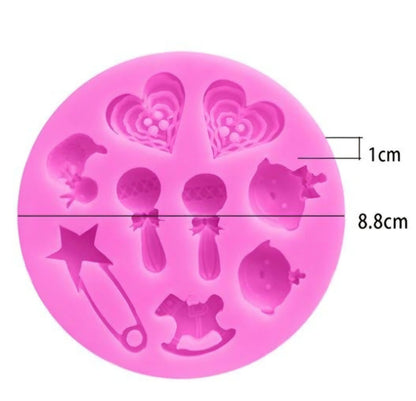 Baby Shower Fondant & Chocolate Mold – Teddy Bear, Stork, Rattle & Baby Icons
