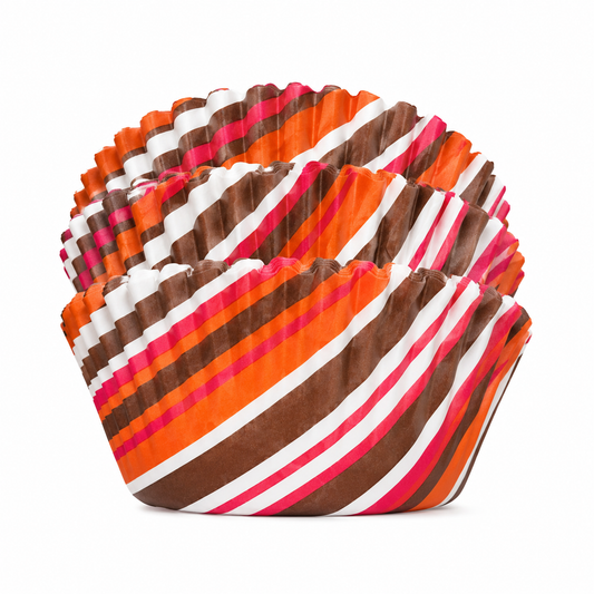 Fox Run Striped Cupcake Liners Orange Brown Pink 50 Count Baking Cups