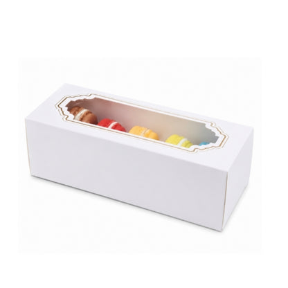 White Macaron Box with Clear Window for 5 Macarons