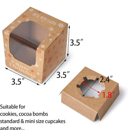 Merry Christmas Brown Cupcake Box With Insert 5 Count