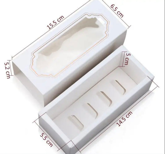 White Macaron Box with Clear Window for 5 Macarons