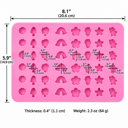 Mini Rainbow, Flower & Nature Silicone Gummy Mold – 48 Cavity