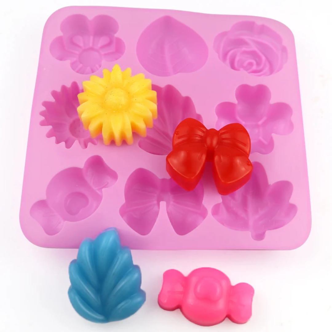 Assorted Flowers & Bow Silicone Baking Mold – 8 Cavity