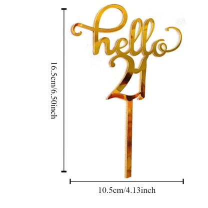 Hello 21 Gold Cake Topper