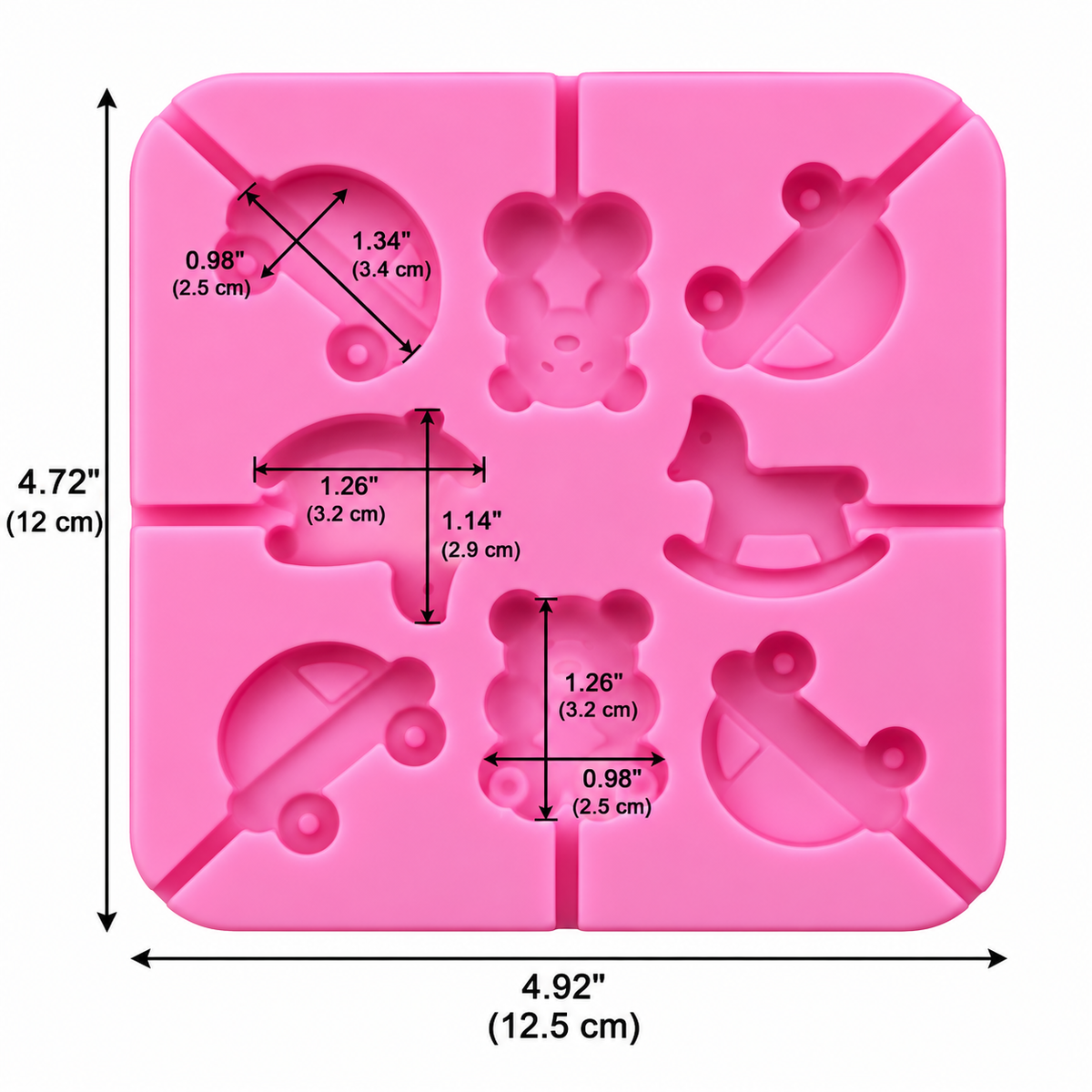 Baby Assorted Icons Lollipop Silicone Mold Bear Rocking Horse  – 8 Cavity