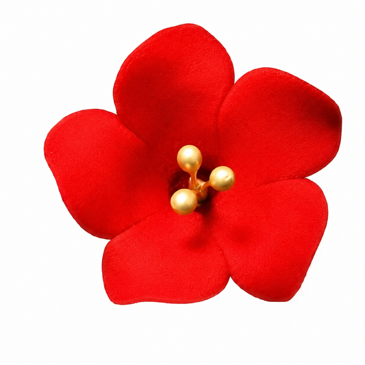 Red Blossom Gum Paste Flowers with Pearl Stamen 5 Count