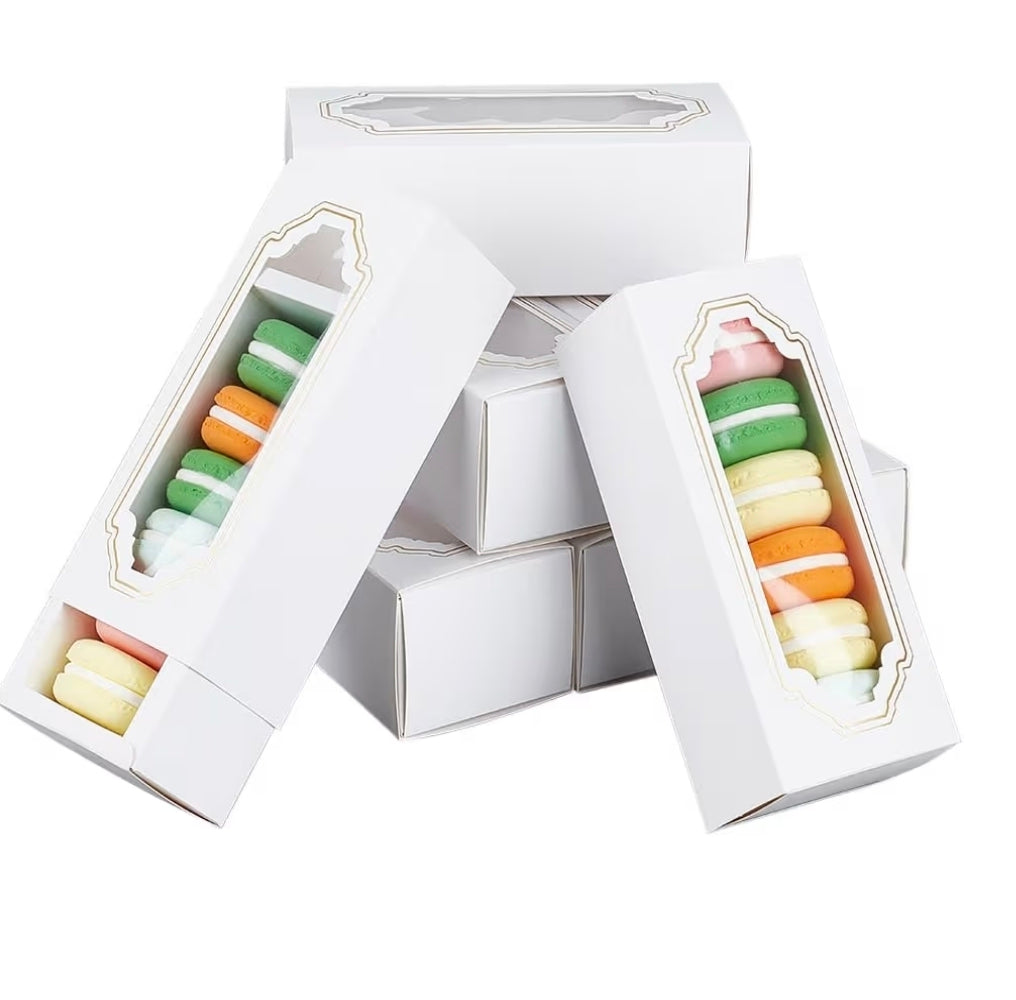 White Macaron Box with Clear Window for 5 Macarons