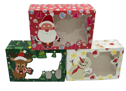 Christmas Cookie Boxes – Assorted 3-Pack (9"x6") with Clear Window