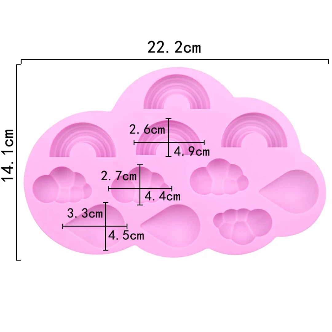 Rainbow, Cloud & Raindrop Silicone Chocolate Mold – 10 Cavity