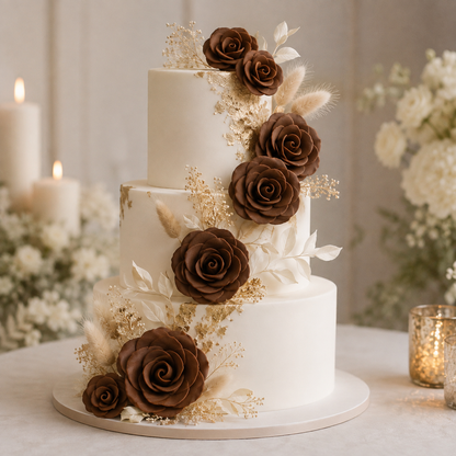 Chocolate Brown Rose Gum Paste Flower - 2" Cake Decoration