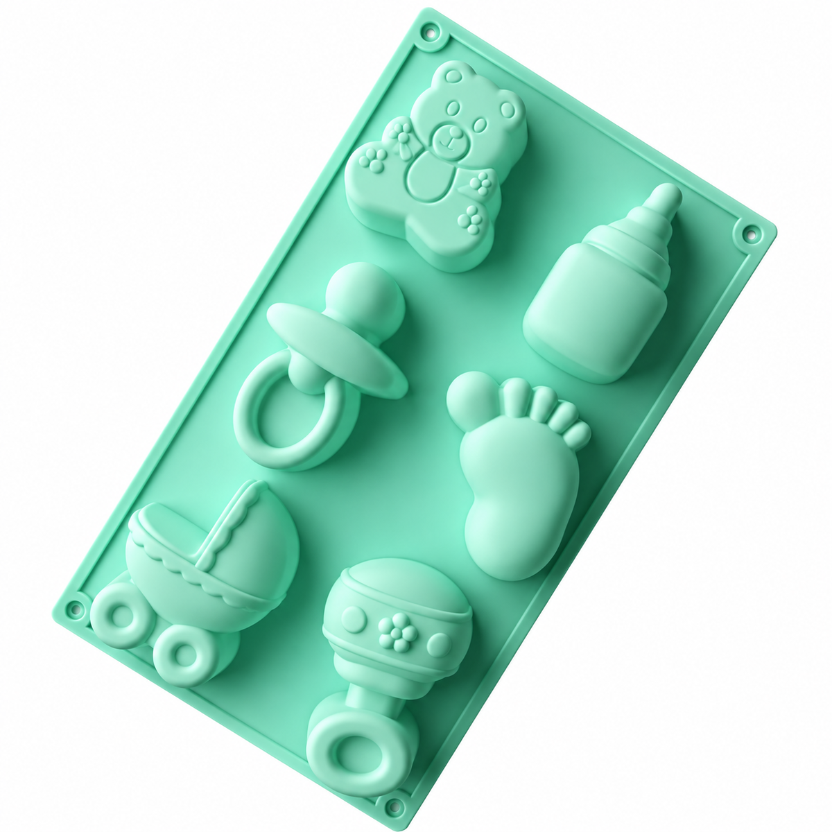 Baby Shower Silicone Chocolate Mold Foot Bear Rattle 6 Cavity