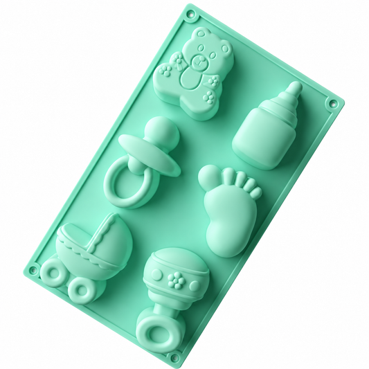 Baby Shower Silicone Chocolate Mold Foot Bear Rattle 6 Cavity